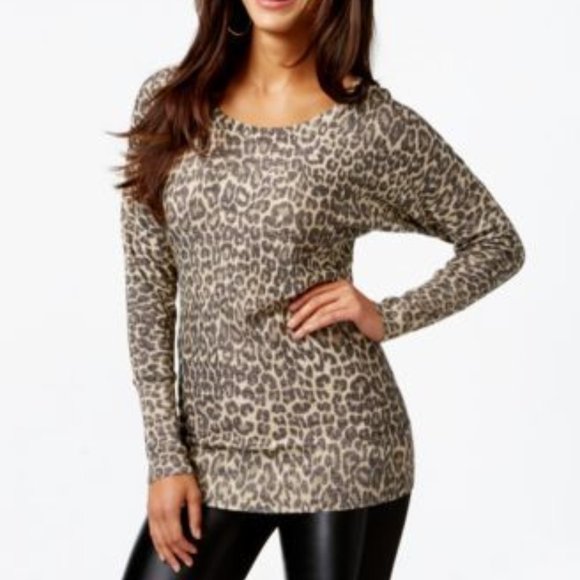 Thalia Sodi Metallic Leopard Crew-Neck Sweater - Picture 1 of 11